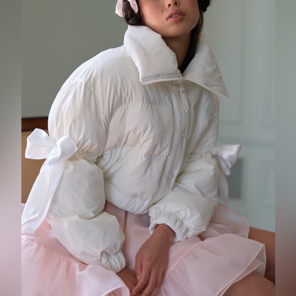 Selkie Cropped Ivory Marshmallow Puffer Plus Size 3X Bow Sleeve